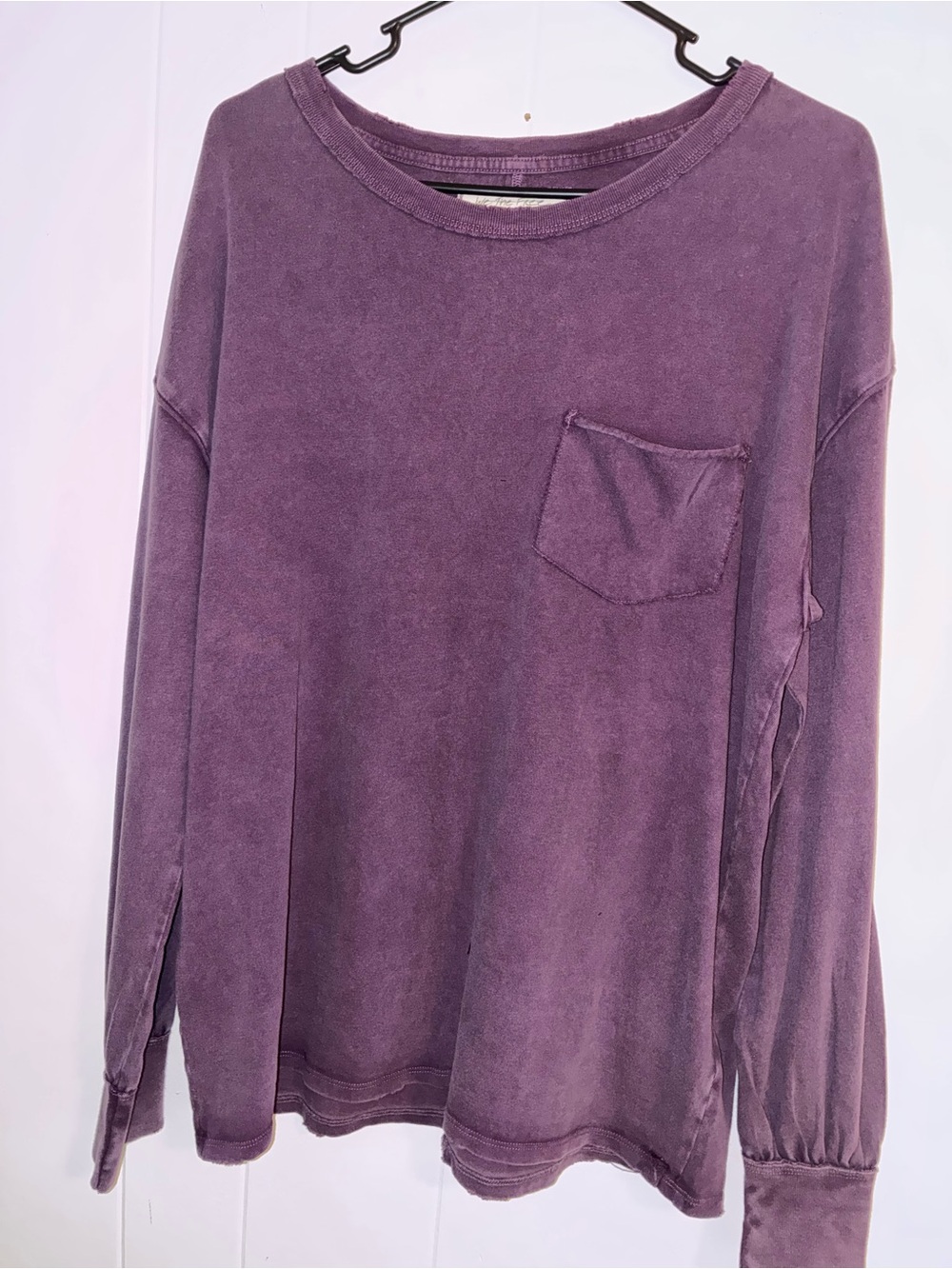 Free People Washed Plum Crewneck with Chest Pocket Oversized